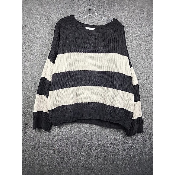 Time & Tru Sweaters - Time and Tru Plus Size XXXL 22 Black White Striped Chunky Knit Sweater Crew Neck